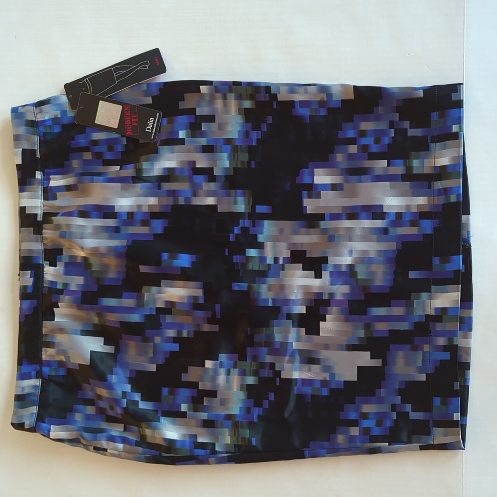 NWT Dalia Modern Fit Lined Pencil Skirt 6 Black Blue Pattern